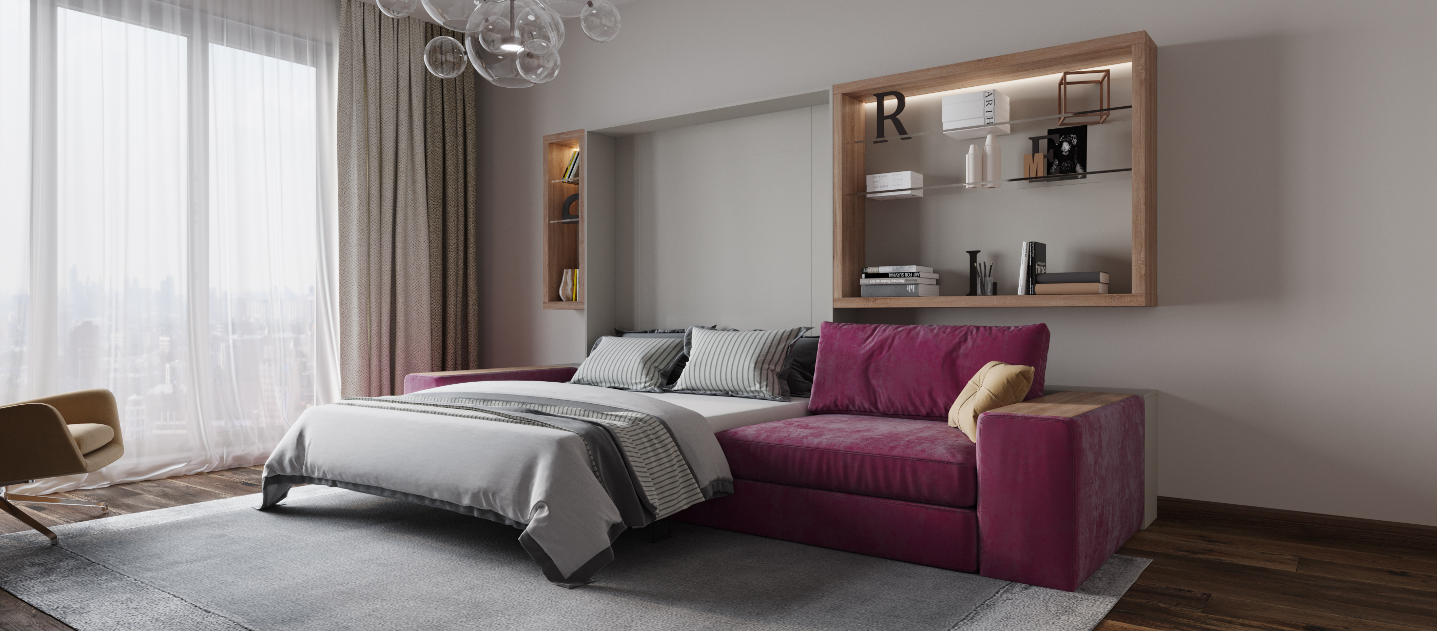 Кровать-трансформер с диваном  OLISSYS LE 5 ПРЕДМЕТОВ бордо - фото №2